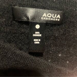 Aqua Cashmere Knit Crocheted Crewneck Sweater Black Long Sleeves Sexy Cutout
